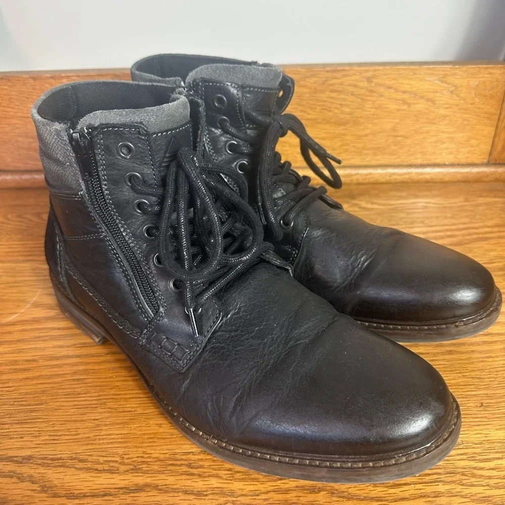 ALDO Leather Chukka Boot Mens Size 8 Black Lace Up Side Zip Combat Grunge